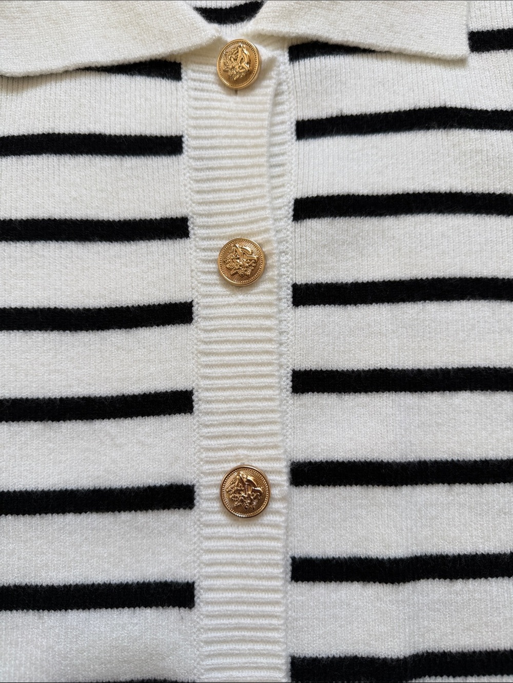 Cyrus Women’s Striped Button-Up Polo Cardigan - White & Black Size S - Picture 3 of 6